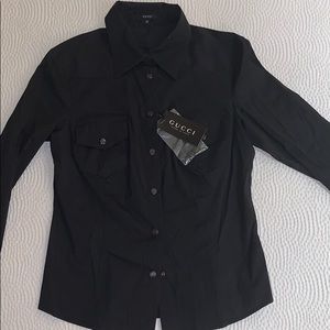 GUCCI long-sleeve black oxford blouse